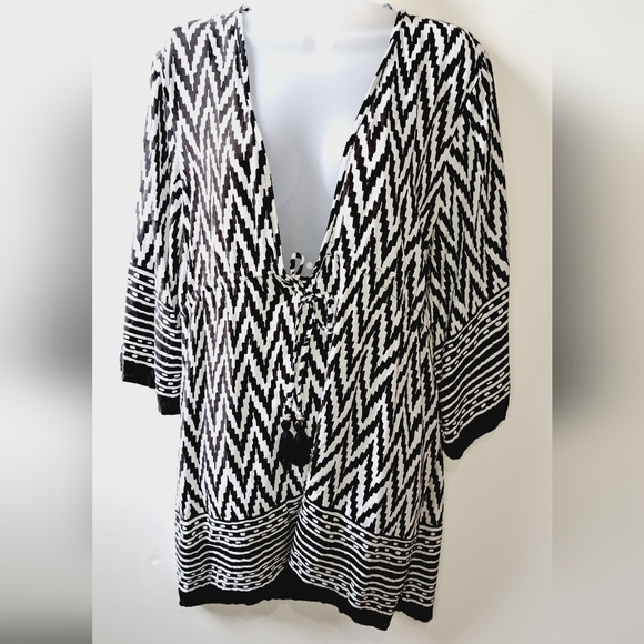 Blue Island Beach Swim Cover Up Size Medium Drawstring Waist V Neck Pullover - Picture 15 of 15